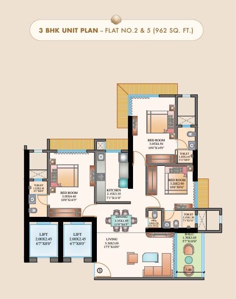Spacious floor plan layout for 2 & 3 BHK homes – Shree Om Paradise Borivali West
